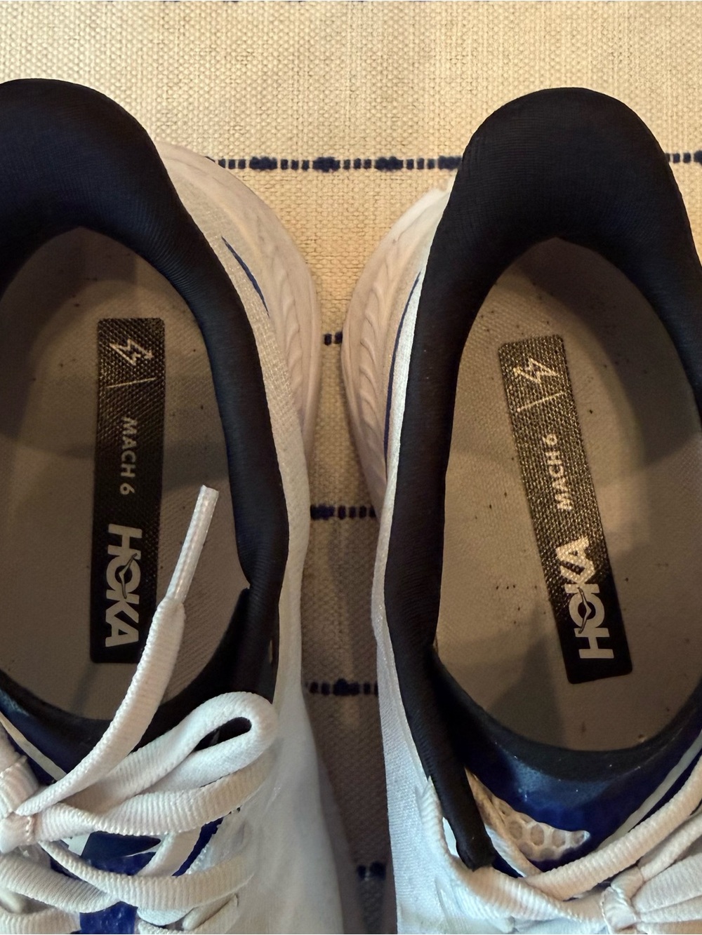 Men’s Mach 6 Hoka White Sneakers with Blue Logo - Picture 3 of 7